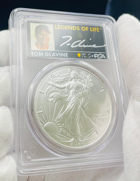 2024 $1 American Silver Eagle PCGS MS70 FDOI Legends of Life MLB Hall of Fame Tom Glavin Signed Label Mint Condition(Rare 1 of 15)