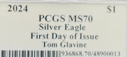 2024 $1 American Silver Eagle PCGS MS70 FDOI Legends of Life MLB Hall of Fame Tom Glavin Signed Label Mint Condition(Rare 1 of 15)