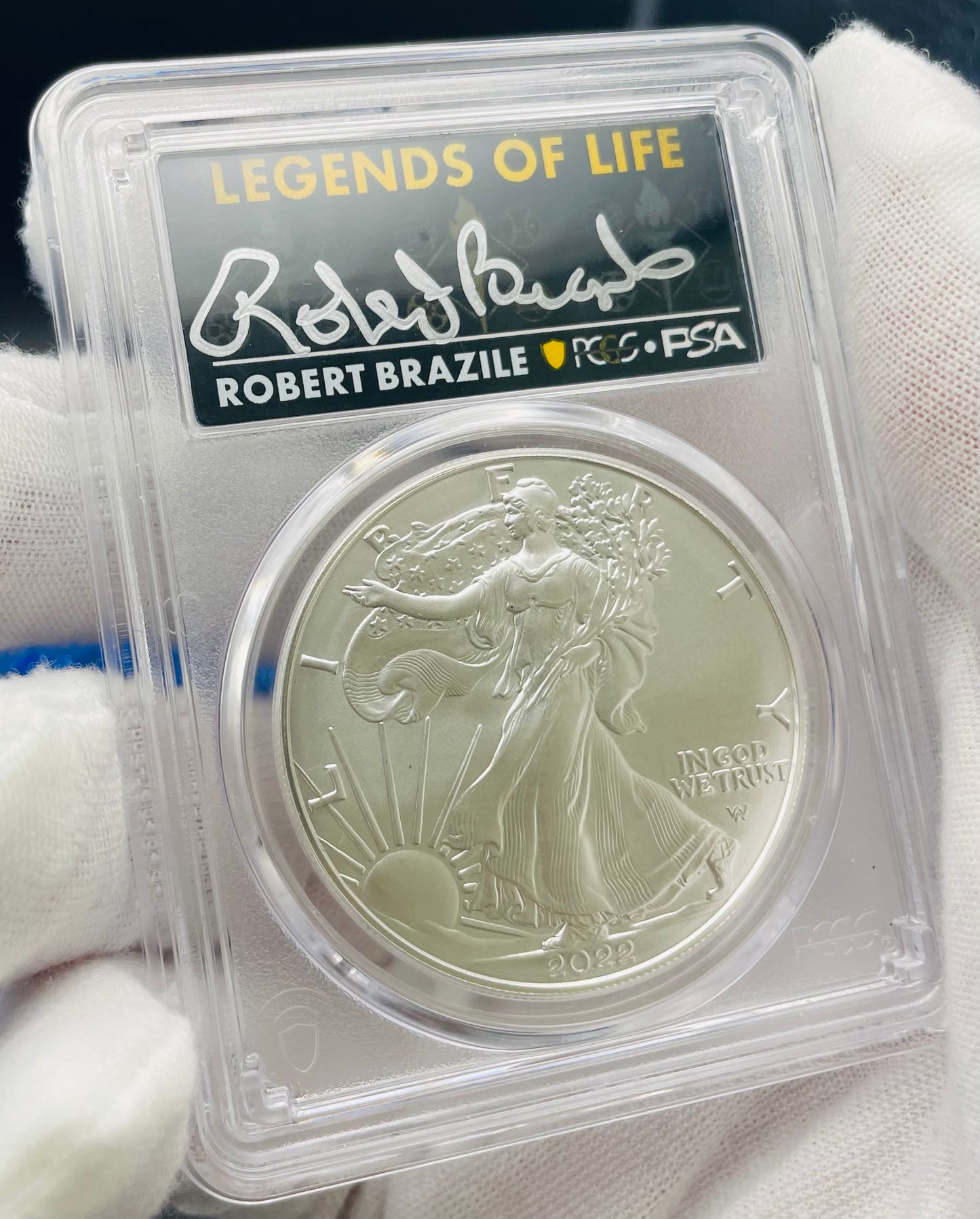 2022 $1 American Silver Eagle PCGS MS70 First Strike Legends of Life NFL Hall of Fame Robert Brazile Signed Label Mint Condition (1 of 100)