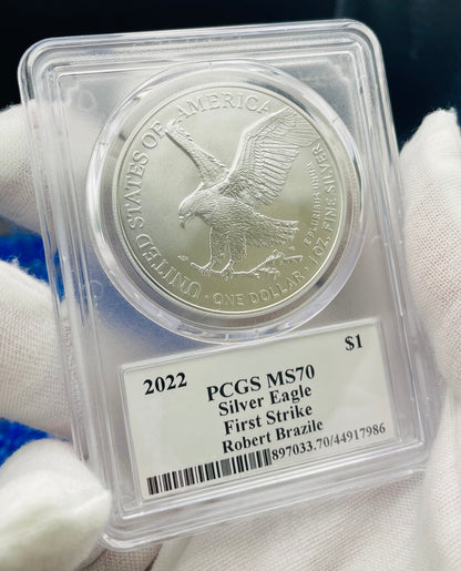 2022 $1 American Silver Eagle PCGS MS70 First Strike Legends of Life NFL Hall of Fame Robert Brazile Signed Label Mint Condition (1 of 100)