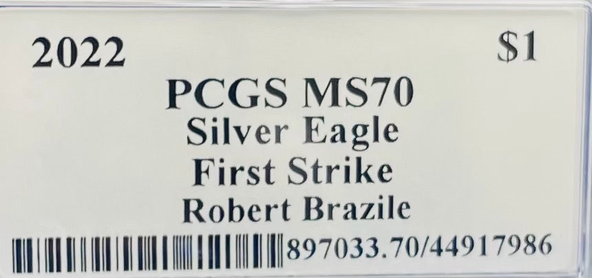 2022 $1 American Silver Eagle PCGS MS70 First Strike Legends of Life NFL Hall of Fame Robert Brazile Signed Label Mint Condition (1 of 100)
