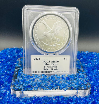 2022 $1 American Silver Eagle PCGS MS70 First Strike Legends of Life NFL Hall of Fame Robert Brazile Signed Label Mint Condition (1 of 100)