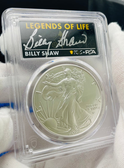 2022 $1 American Silver Eagle PCGS MS70 First Strike Legends of Life NFL Hall of Fame Billy Shaw Signed Label Mint Condition (1 of 61)
