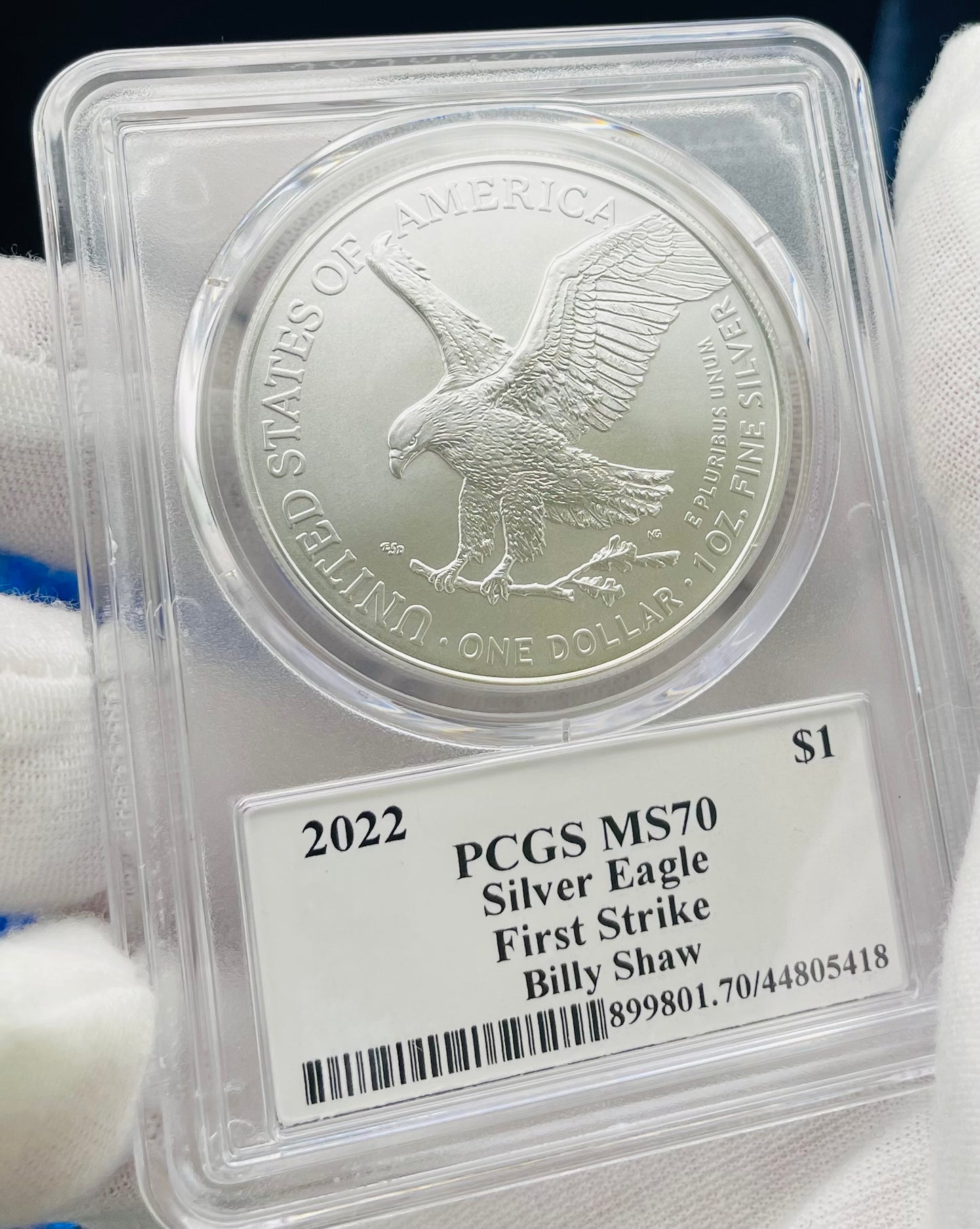 2022 $1 American Silver Eagle PCGS MS70 First Strike Legends of Life NFL Hall of Fame Billy Shaw Signed Label Mint Condition (1 of 61)