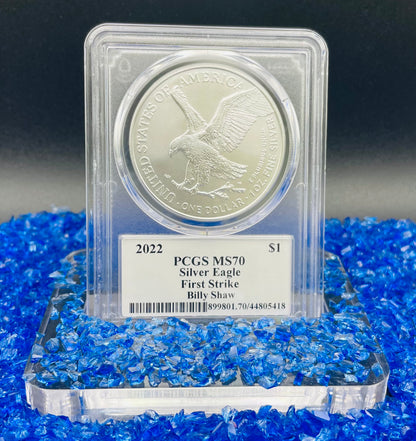 2022 $1 American Silver Eagle PCGS MS70 First Strike Legends of Life NFL Hall of Fame Billy Shaw Signed Label Mint Condition (1 of 61)