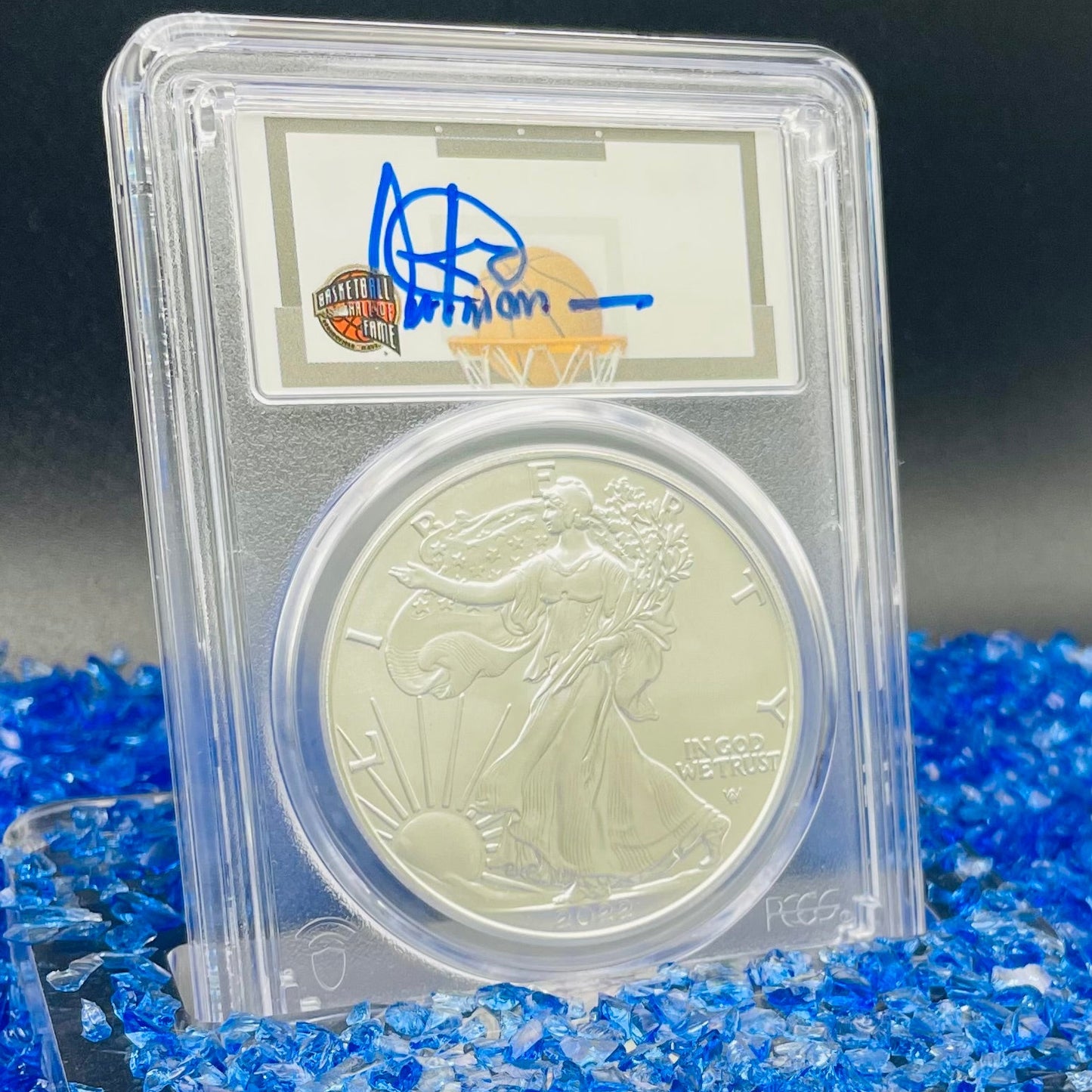 2022 $1 American Silver Eagle PCGS MS70 FDOI NBA NMBHOF Private Collection Artis Gilmore Signed Label Blue Marker (Rare 1 of 179)