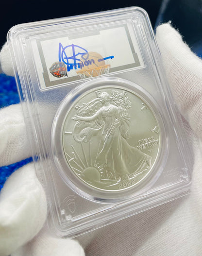 2022 $1 American Silver Eagle PCGS MS70 FDOI NBA NMBHOF Private Collection Artis Gilmore Signed Label Blue Marker (Rare 1 of 179)