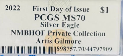 2022 $1 American Silver Eagle PCGS MS70 FDOI NBA NMBHOF Private Collection Artis Gilmore Signed Label Blue Marker (Rare 1 of 179)