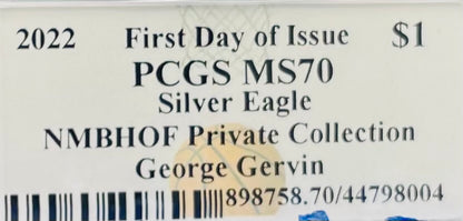 2022 $1 American Silver Eagle PCGS MS70 FDOI NBA NMBHOF Private Collection George Gervin Signed Label Blue Marker Mint Condition (Rare 1 of 91)