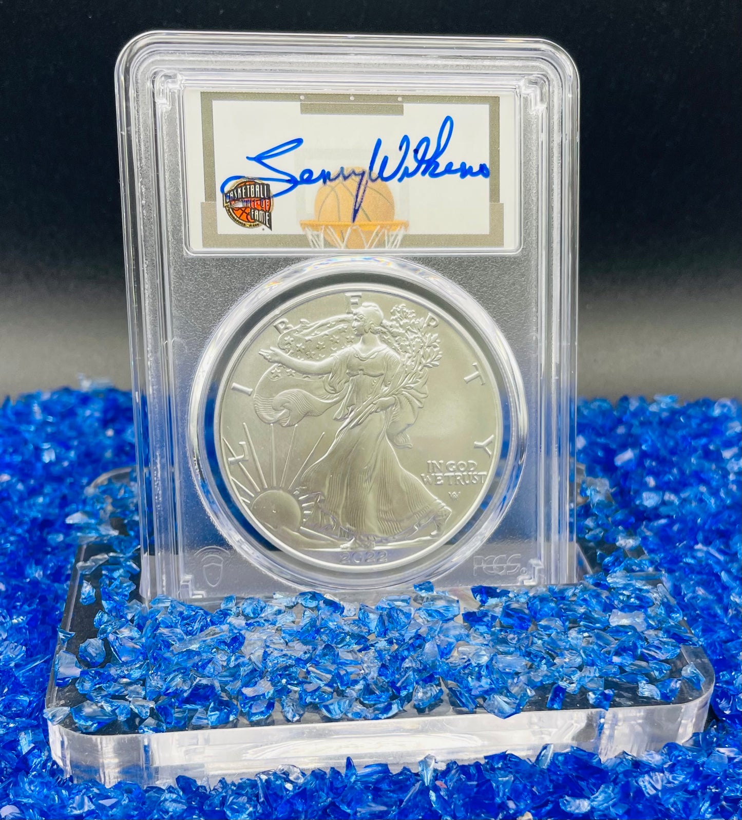 2022 $1 American Silver Eagle PCGS MS70 FDOI NBA NMBHOF Private Collection Lenny Wilkens Signed Label Blue Marker Mint Condition (Rare 1 of 36)