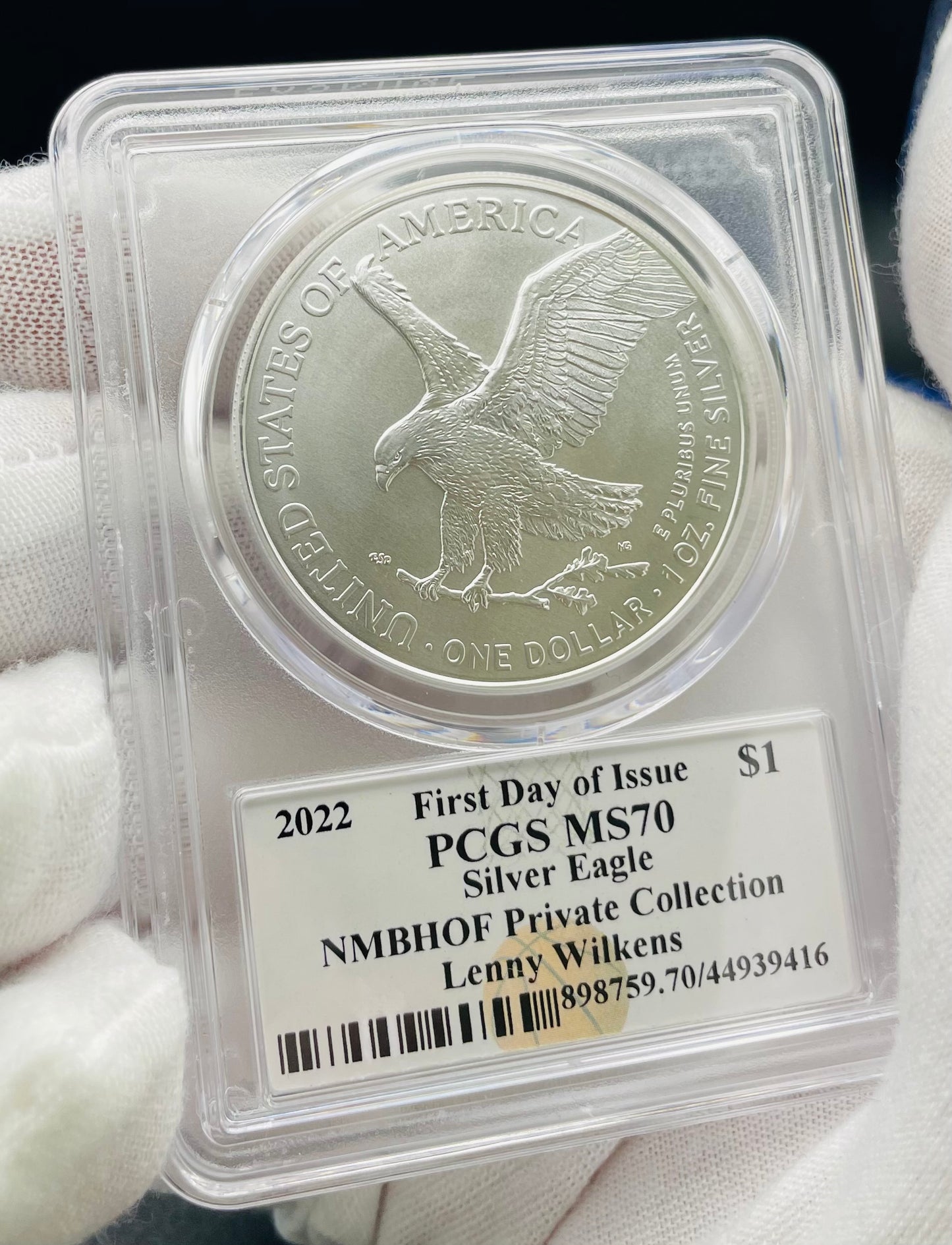 2022 $1 American Silver Eagle PCGS MS70 FDOI NBA NMBHOF Private Collection Lenny Wilkens Signed Label Blue Marker Mint Condition (Rare 1 of 36)
