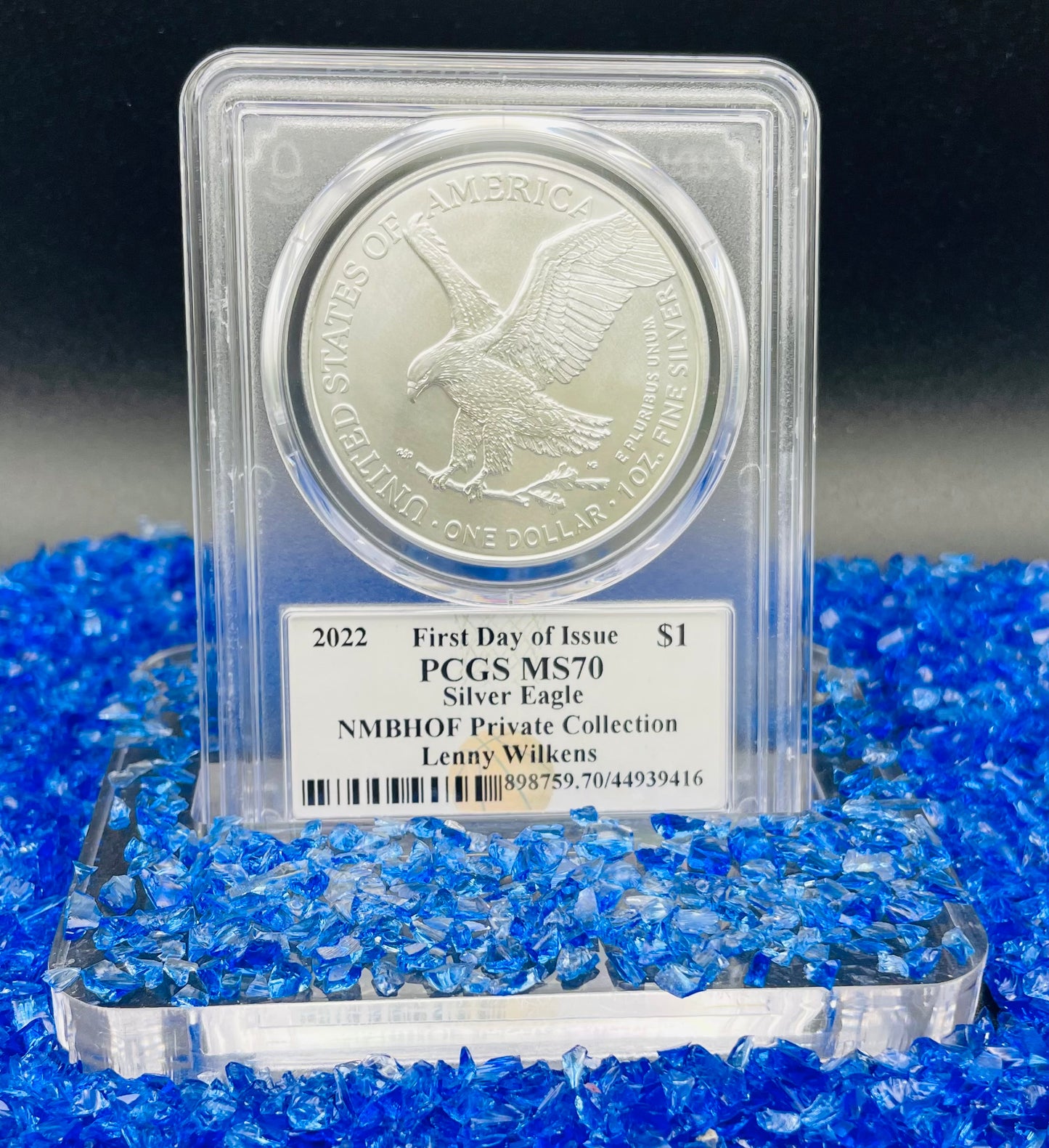 2022 $1 American Silver Eagle PCGS MS70 FDOI NBA NMBHOF Private Collection Lenny Wilkens Signed Label Blue Marker Mint Condition (Rare 1 of 36)