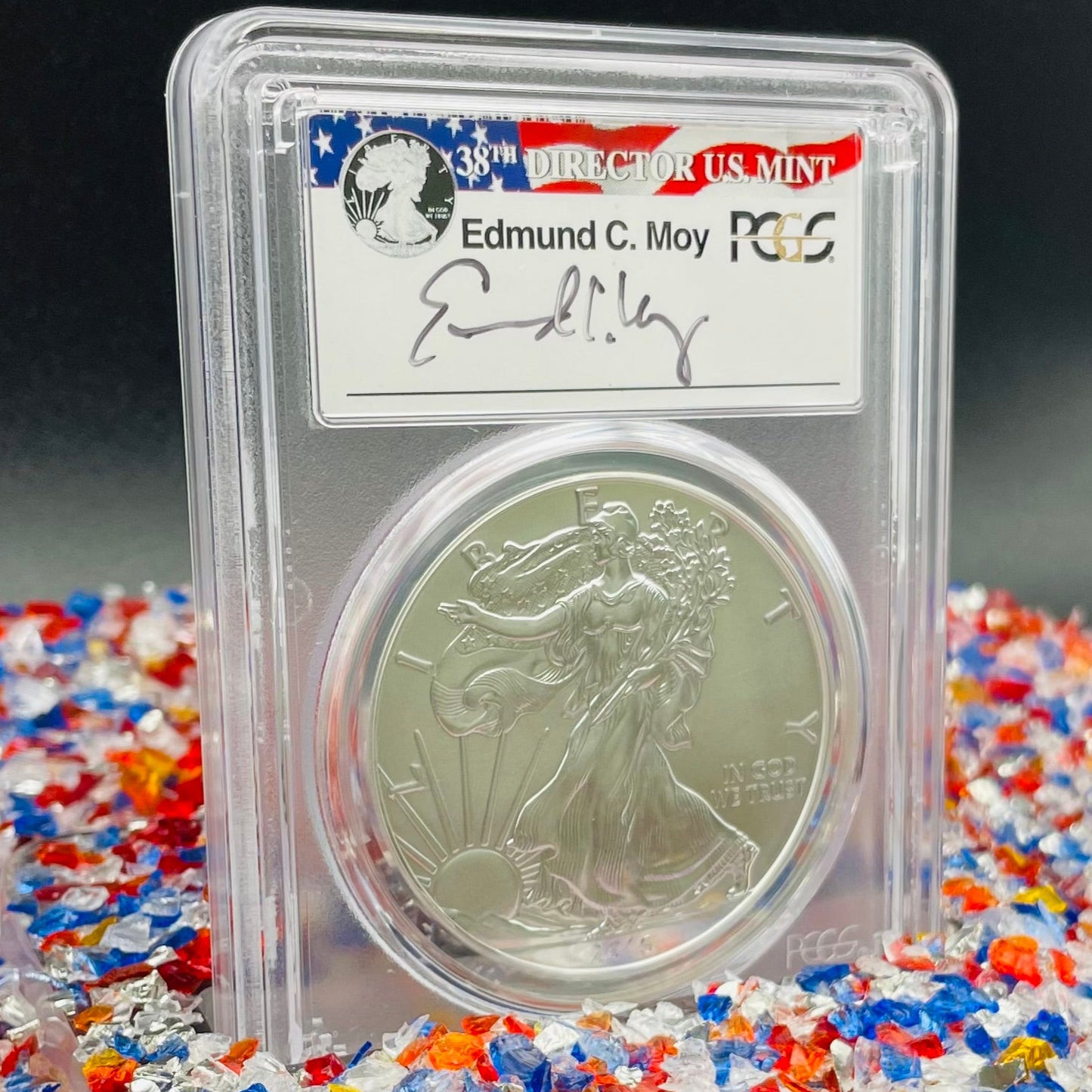 Burnished 2016 (W) $1 American Silver Eagle PCGS SP70 First Strike Edmund C Moy Signed Label Mint Condition (1 of 1,114)