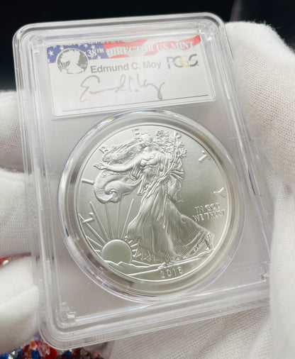 Burnished 2016 (W) $1 American Silver Eagle PCGS SP70 First Strike Edmund C Moy Signed Label Mint Condition (1 of 1,114)