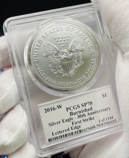 Burnished 2016 (W) $1 American Silver Eagle PCGS SP70 First Strike Edmund C Moy Signed Label Mint Condition (1 of 1,114)