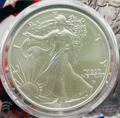 Burnished 2022 (W) $1 American Silver Eagle PCGS SP70 US Mint Private Auction Ultra Breaks Silver Foil Label American Flag Holder Mint Condition (1 of 1,335)