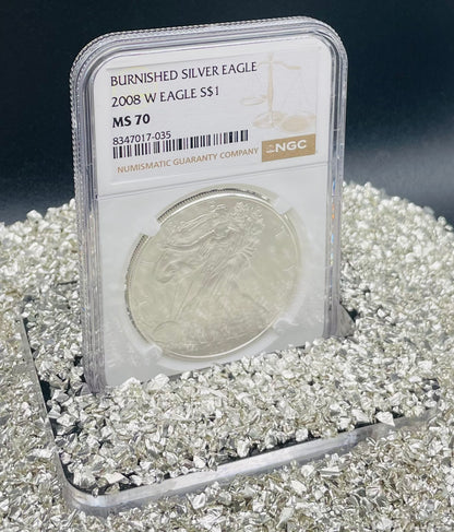 Burnished 2008 $1 (W) American Silver Eagle NGC MS70 Brown Label Mint Condition