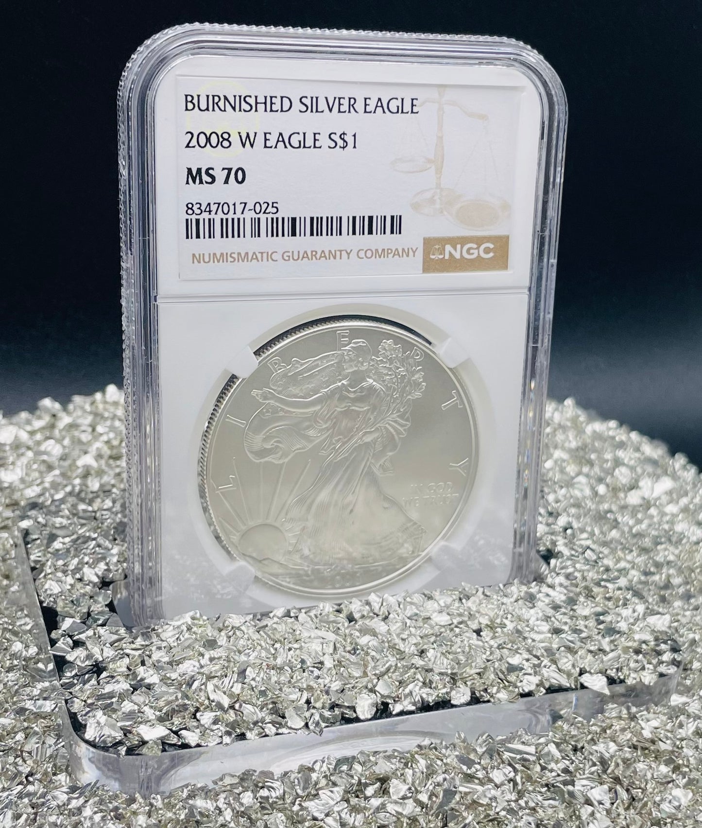 Burnished 2008 $1 (W) American Silver Eagle NGC MS70 Brown Label Mint Condition