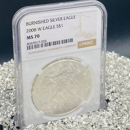 Burnished 2008 $1 (W) American Silver Eagle NGC MS70 Brown Label Mint Condition