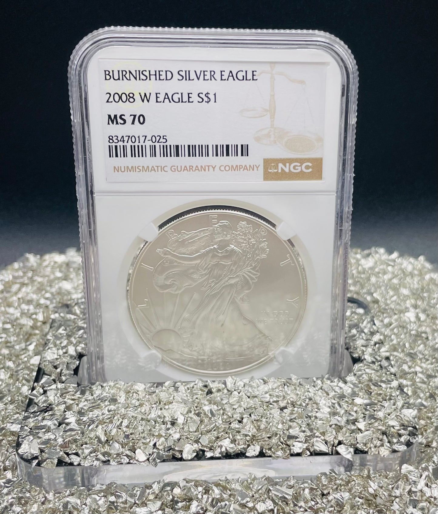 Burnished 2008 $1 (W) American Silver Eagle NGC MS70 Brown Label Mint Condition