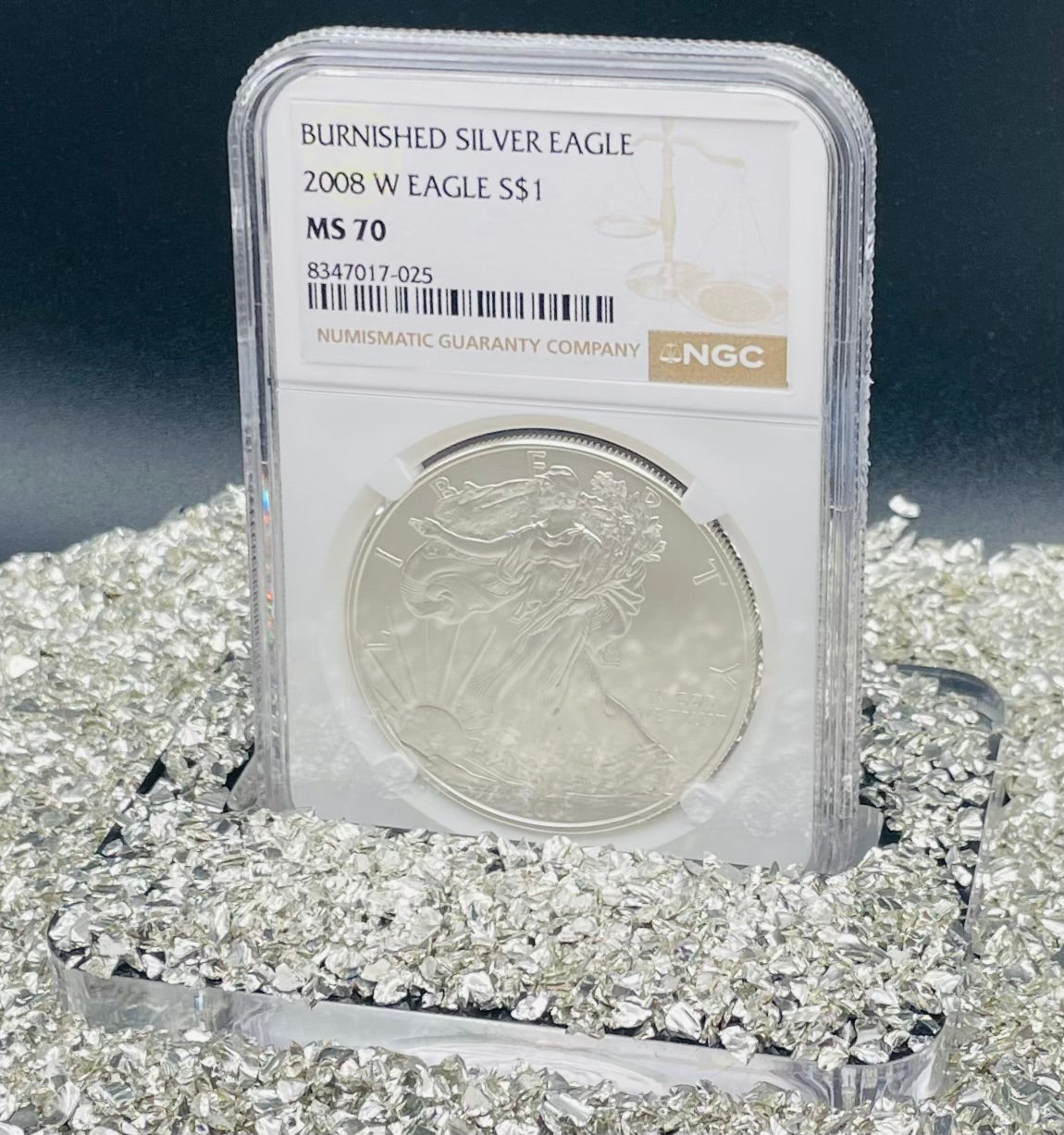 Burnished 2008 $1 (W) American Silver Eagle NGC MS70 Brown Label Mint Condition