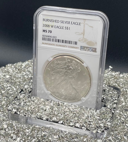 Burnished 2008 $1 (W) American Silver Eagle NGC MS70 Brown Label Mint Condition