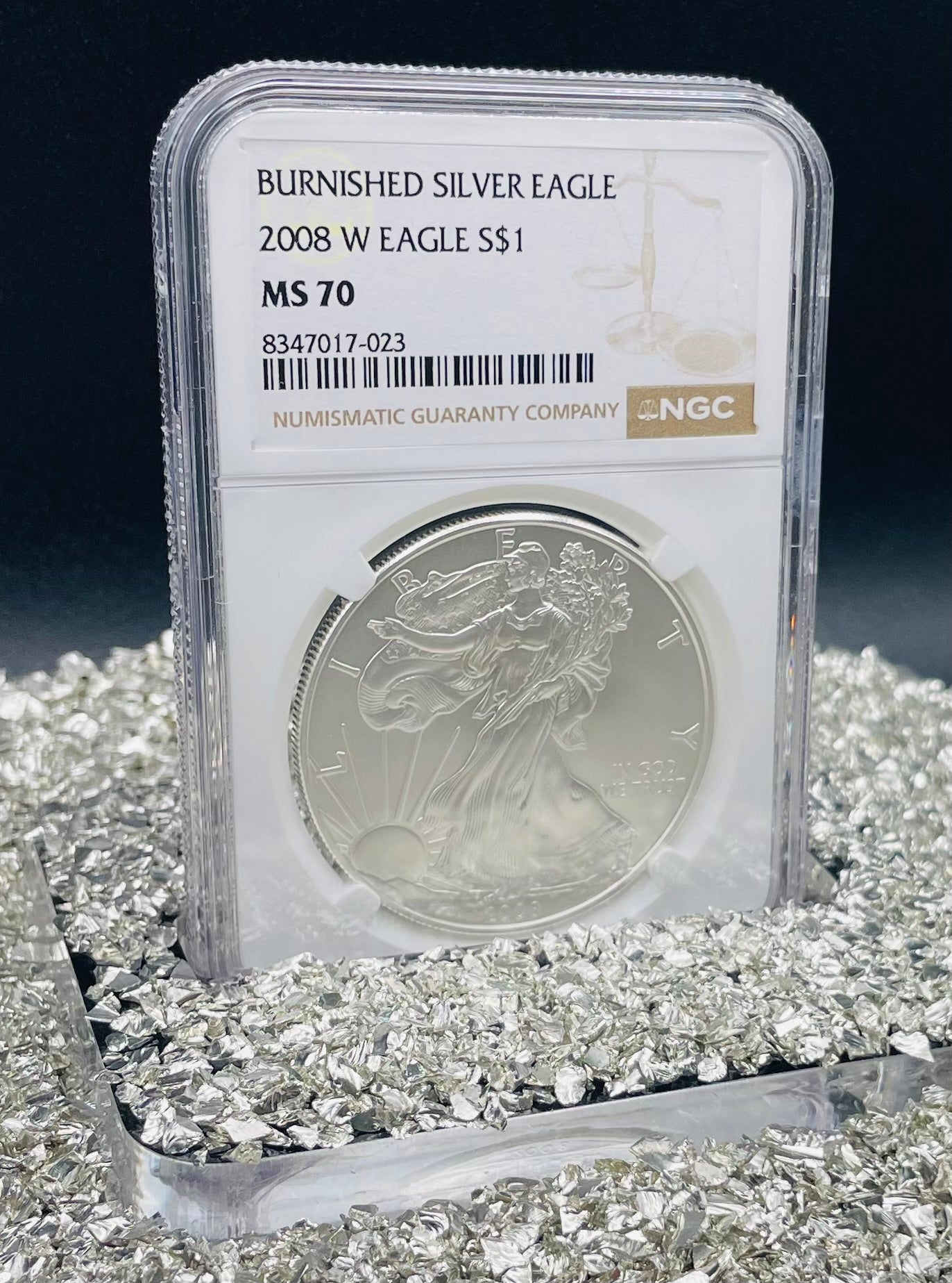Burnished 2008 $1 (W) American Silver Eagle NGC MS70 Brown Label Mint Condition