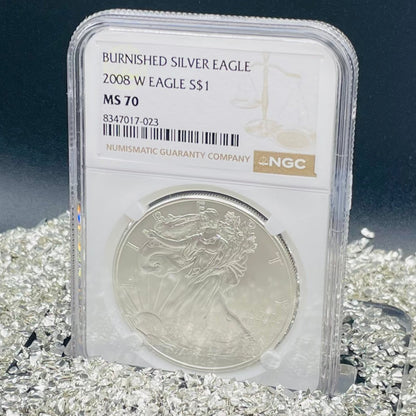 Burnished 2008 $1 (W) American Silver Eagle NGC MS70 Brown Label Mint Condition