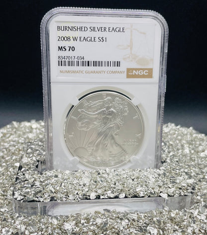 Burnished 2008 $1 (W) American Silver Eagle NGC MS70 Brown Label Mint Condition