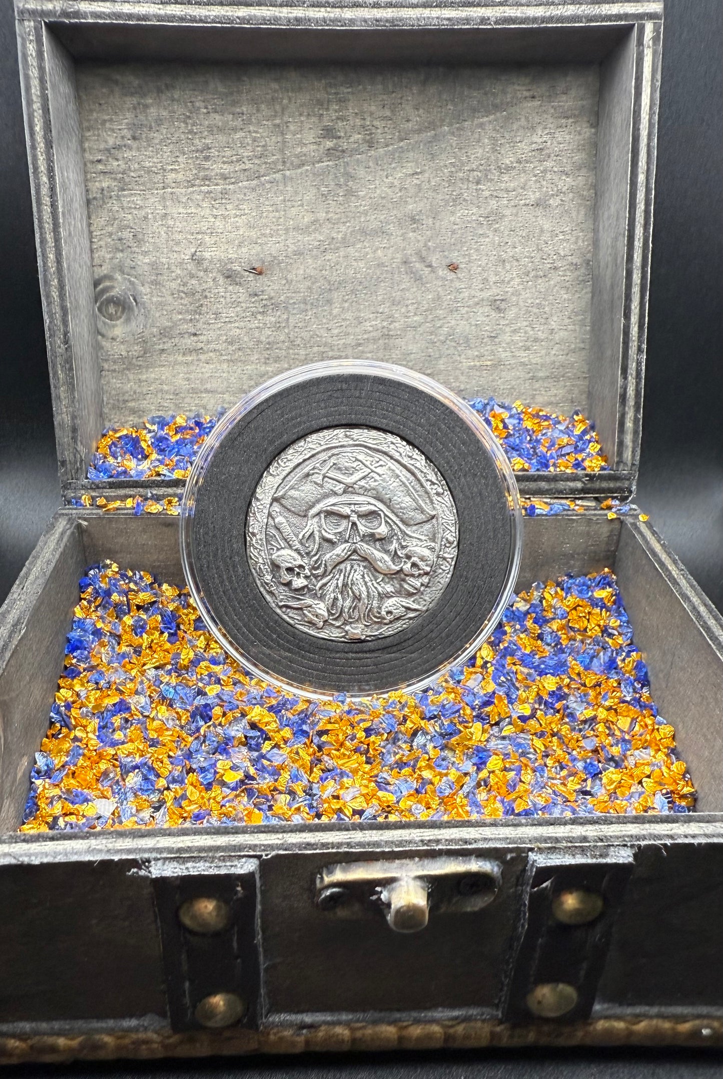 Pirate Deck Boss The Dead Bosun 2025 1.8 Troy Ounce .999 Fine Silver Round Hand Crafted Includes Wood Treasure Chest, Capsule & COA Mint Condition Limited Edition (1 of 25)