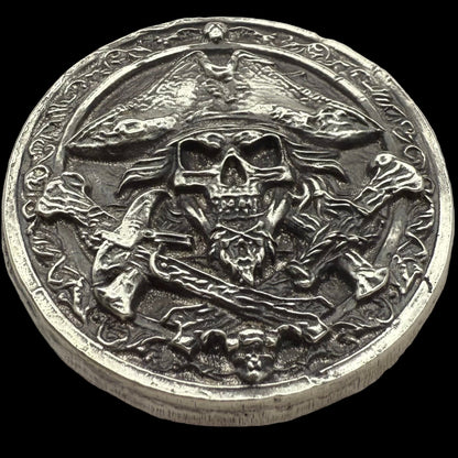 'The Jolly Roger Pirate' Hand Crafted 3.5 Troy Ounce .999 Fine Silver Round Pirate Captain Design Antique Finish Includes Wood Treasure Box, Capsule & COA Limited Edition (1 of 30)