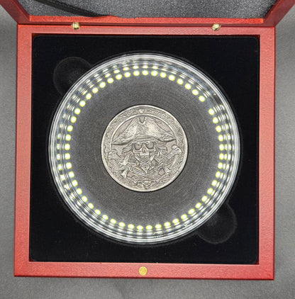 'The Jolly Roger Pirate' Hand Crafted 3.5 Troy Ounce .999 Fine Silver Round Pirate Captain Design Antique Finish Includes Wood Treasure Box, Capsule & COA Limited Edition (1 of 30)