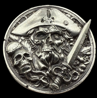 'The Pirate Captain's Curse/ Hand Crafted 3.1 Troy Ounce .999 Fine Silver Round Pirate Skull Sword Design Antique Finish Includes Wood Treasure Box, Capsule & COA Mint Condition Limited Edition (1 of 15)