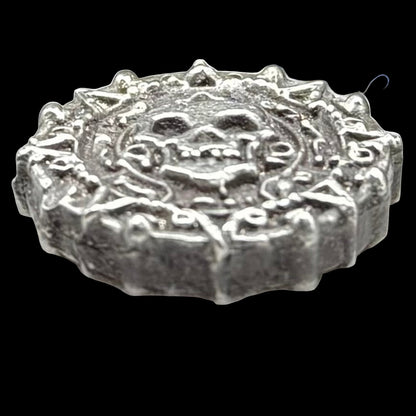 'Aztec Silver Doubloon' Pirate Treasure Hand Crafted by Peculiar Coins .5 Troy Ounce .999 Fine Silver Round Double Sided Skull Antique, Wood Treasure Chest, Capsule & COA Mint Condition