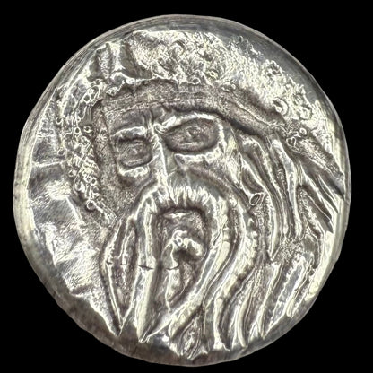 'Fishface Cursed Pirate Captain Jones' Hand Crafted 1.75 Troy Ounce .999 Fine Silver Round 3 Piece Set Antique Finish Includes Wood Treasure Chest, Capsule & COA Mint Condition Limited Edition 1 of  20