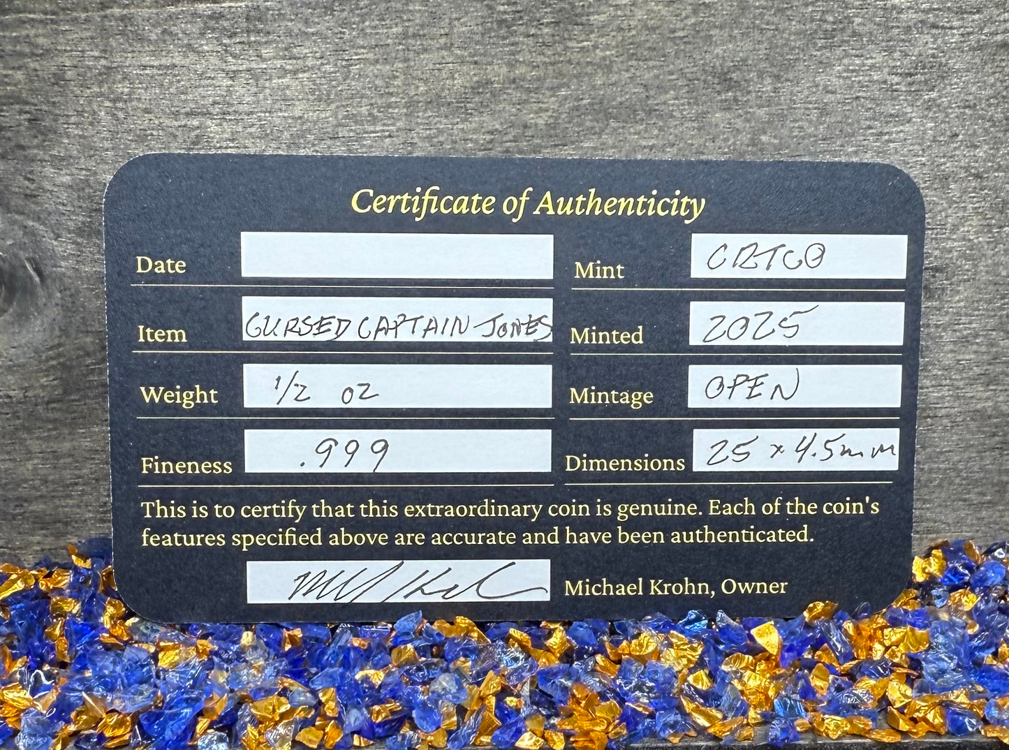 'Fishface Cursed Pirate Captain Jones' Hand Crafted 1.75 Troy Ounce .999 Fine Silver Round 3 Piece Set Antique Finish Includes Wood Treasure Chest, Capsule & COA Mint Condition Limited Edition 1 of  20