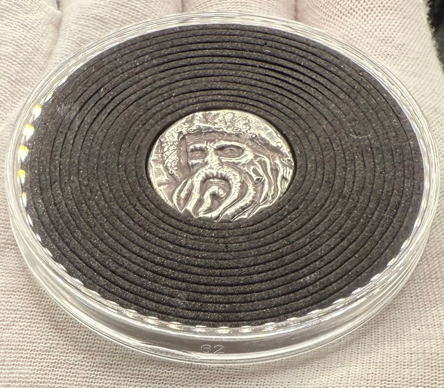 'Fishface Cursed Pirate Captain Jones' Hand Crafted 1.75 Troy Ounce .999 Fine Silver Round 3 Piece Set Antique Finish Includes Wood Treasure Chest, Capsule & COA Mint Condition Limited Edition 1 of  20