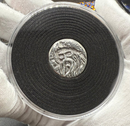 'Fishface Cursed Pirate Captain Jones' Hand Crafted 1.75 Troy Ounce .999 Fine Silver Round 3 Piece Set Antique Finish Includes Wood Treasure Chest, Capsule & COA Mint Condition Limited Edition 1 of  20