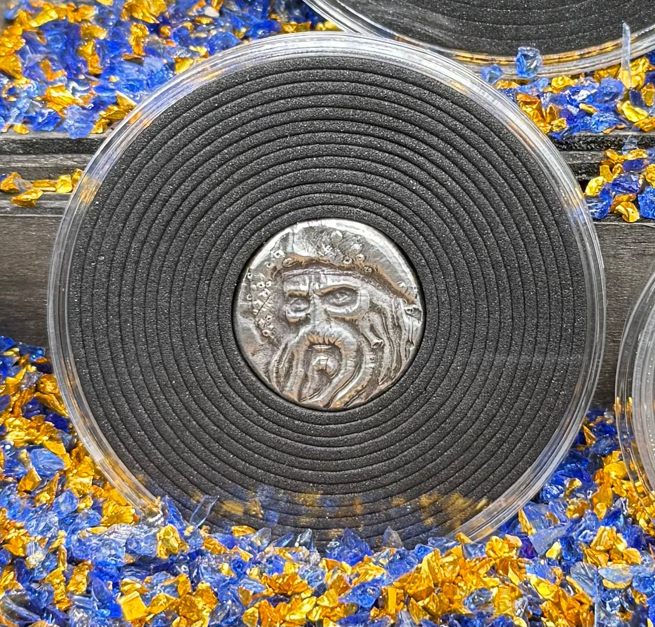 'Fishface Cursed Pirate Captain Jones' Hand Crafted 1.75 Troy Ounce .999 Fine Silver Round 3 Piece Set Antique Finish Includes Wood Treasure Chest, Capsule & COA Mint Condition Limited Edition 1 of  20