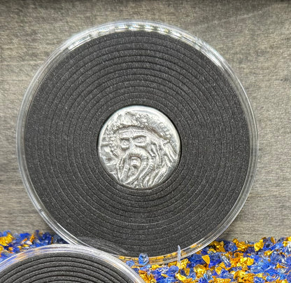 'Fishface Cursed Pirate Captain Jones' Hand Crafted 1.75 Troy Ounce .999 Fine Silver Round 3 Piece Set Antique Finish Includes Wood Treasure Chest, Capsule & COA Mint Condition Limited Edition 1 of  20