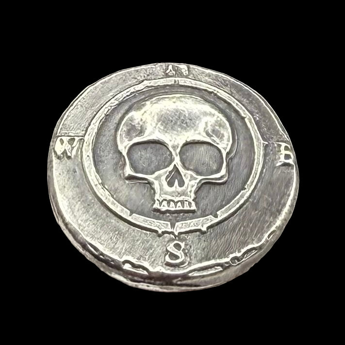'Skull Compass Cob' Pirate Treasure Hand Crafted by CRTCO 1.25 Troy Ounce .999 Fine Silver Round 5 Piece Set Antique Finish Includes Wood Treasure Chest, Capsule & COA Mint Condition