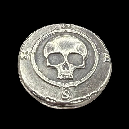 'Skull Compass Cob' Pirate Treasure Hand Crafted by CRTCO 1.25 Troy Ounce .999 Fine Silver Round 5 Piece Set Antique Finish Includes Wood Treasure Chest, Capsule & COA Mint Condition