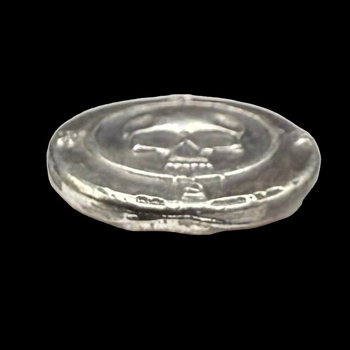 'Skull Compass Cob' Pirate Treasure Hand Crafted by CRTCO 1.25 Troy Ounce .999 Fine Silver Round 5 Piece Set Antique Finish Includes Wood Treasure Chest, Capsule & COA Mint Condition