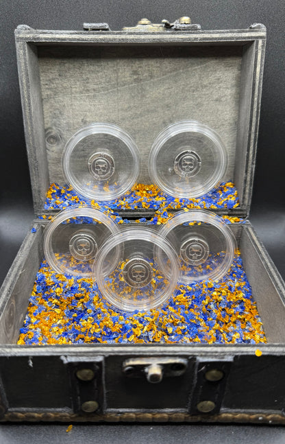 'Skull Compass Cob' Pirate Treasure Hand Crafted by CRTCO 1.25 Troy Ounce .999 Fine Silver Round 5 Piece Set Antique Finish Includes Wood Treasure Chest, Capsule & COA Mint Condition