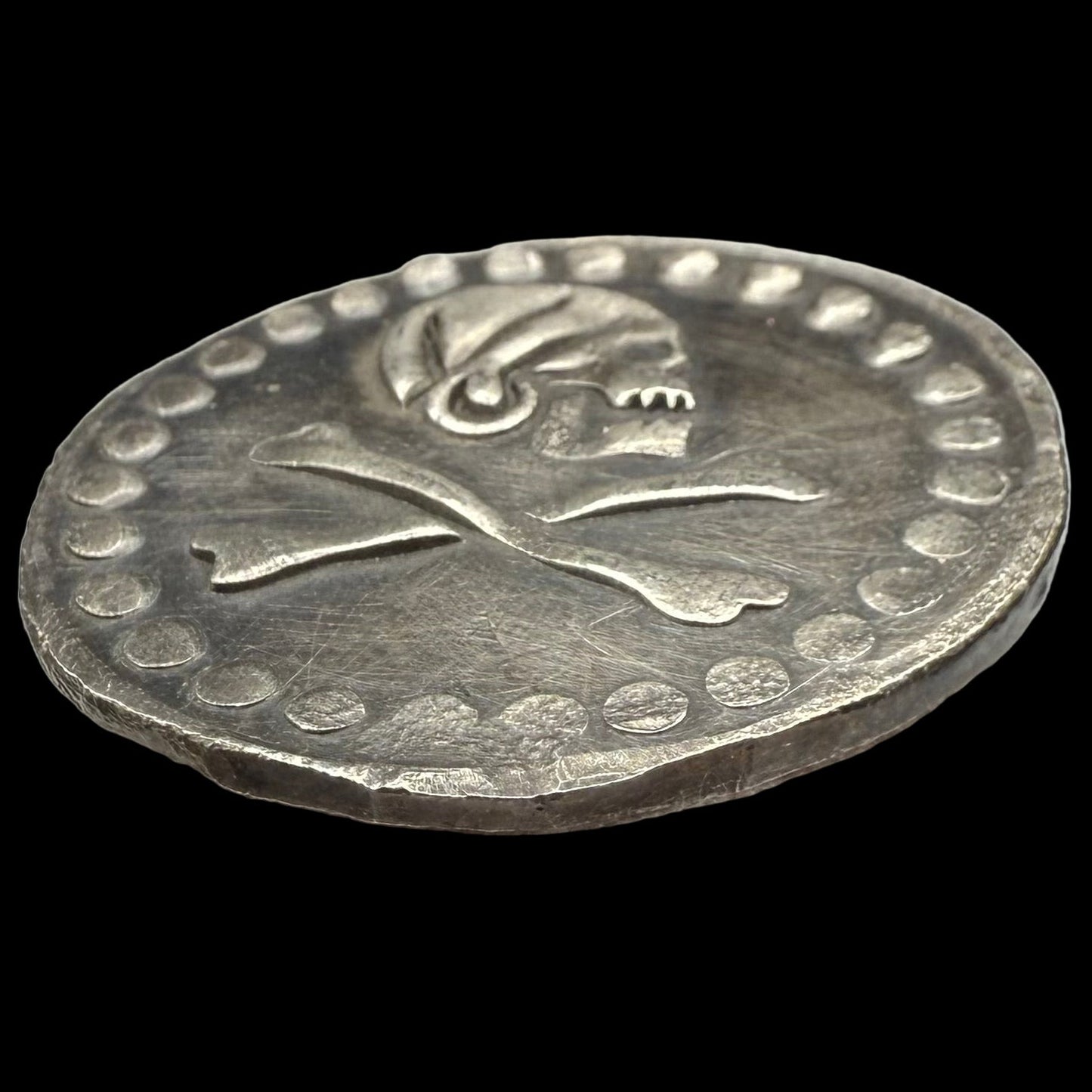 'Avery Pirate Coin' Pirate Treasure Hand Crafted by Peculiar Coins 27 Gram .999 Fine Silver Round Crusader's Cross Design Antique Finish Includes Wood Treasure Chest, Capsule & COA Mint Condition