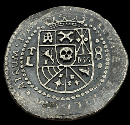 '1715 Spanish Silver' Pirate Treasure Hand Crafted by Peculiar Coins 27 Gram .999 Fine Silver Round Antique Finish Includes Wood Treasure Chest, Capsule & COA Mint Condition