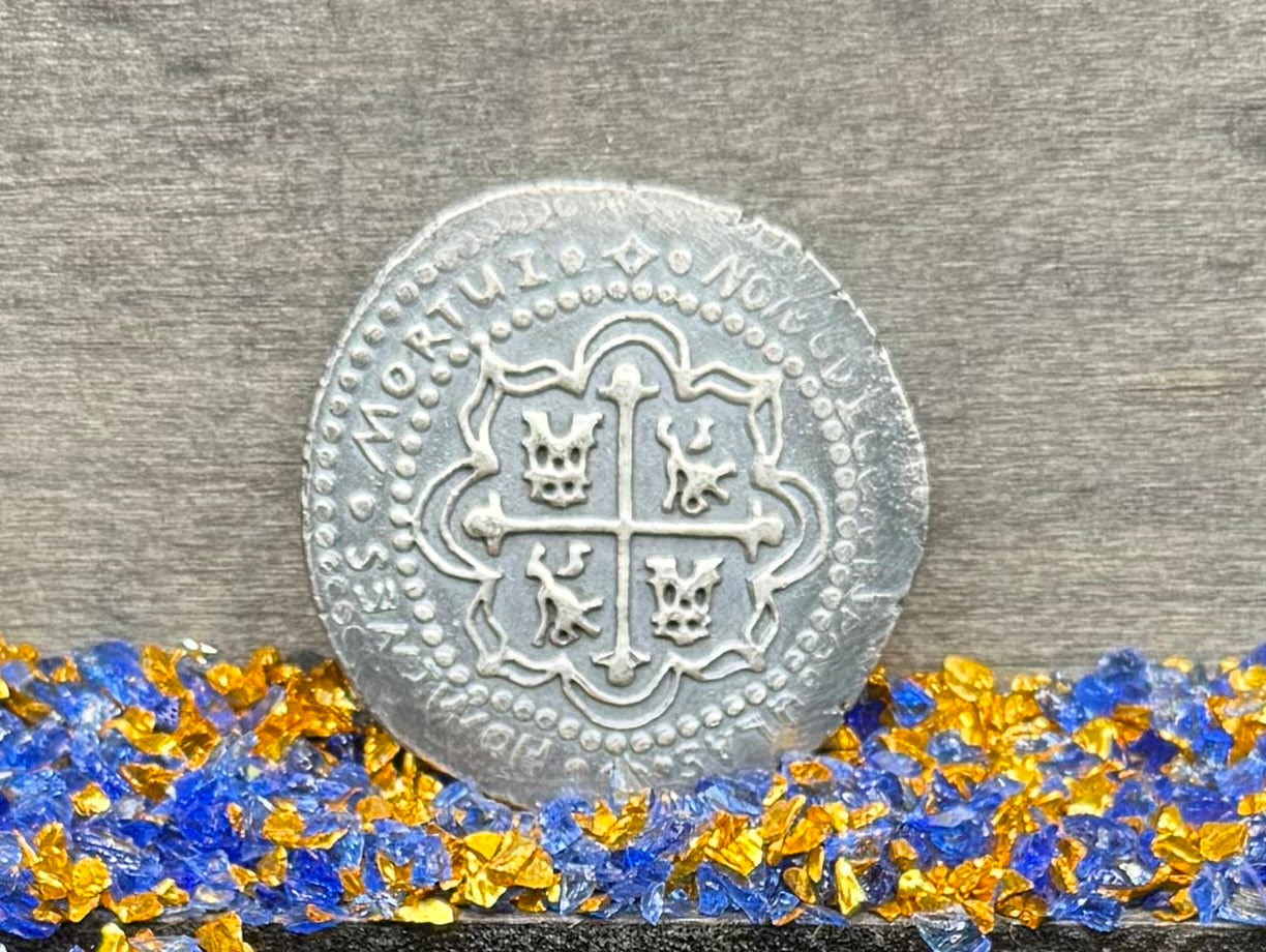 '1715 Spanish Silver' Pirate Treasure Hand Crafted by Peculiar Coins 27 Gram .999 Fine Silver Round Antique Finish Includes Wood Treasure Chest, Capsule & COA Mint Condition