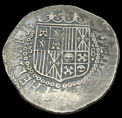 '1492 The Kraken' Pirate Treasure Hand Crafted by Peculiar Coins 27 Gram .999 Fine Silver Round Spanish Shield Design Antique Finish Includes Wood Treasure Chest, Capsule & COA Mint Condition