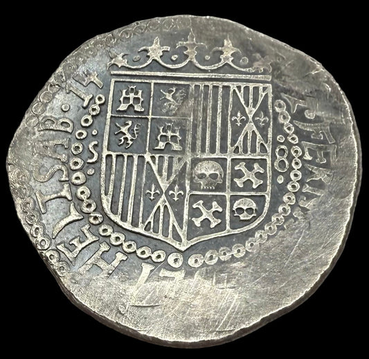 '1492 The Kraken' Pirate Treasure Hand Crafted by Peculiar Coins 27 Gram .999 Fine Silver Round Spanish Shield Design Antique Finish Includes Wood Treasure Chest, Capsule & COA Mint Condition