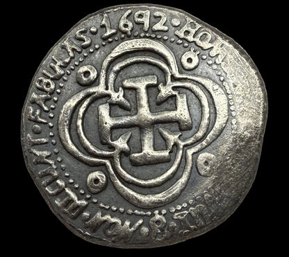 '1692 Piece of Eight' Pirate Treasure Hand Crafted by Peculiar Coins 27 Gram .999 Fine Silver Round Antique Finish Includes Wood Treasure Chest, Capsule & COA Mint Condition